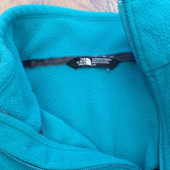 Women's North Face Full Zip Fleece L Blue Green Stitched Silver Logo - Picture 8 of 10